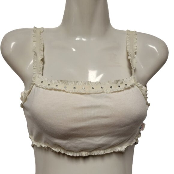 White Crop Top Sequin Bralette Padded Crop Top - Picture 3 of 12